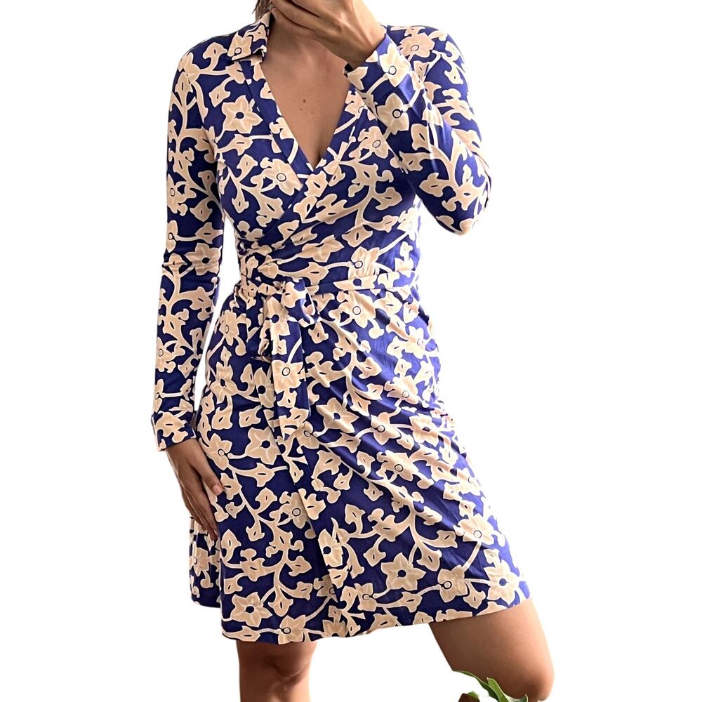 diane von furstenberg dvf new julian two silk wrap dress purple beige print sz 4